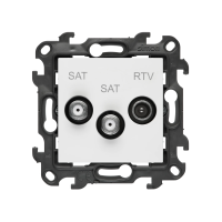 Gniazdo antenowe satelitarne podwójne SAT-SAT-RTV, 2x wej.: 5 MHz-2,4 GHz, biały, Simon 24 | NASK2.01/11 Kontakt Simon
