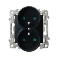 Gniazdo podwójne z uziemieniem czarny matowy SZAFIR | GP-2ZRZP/m/33 Ospel