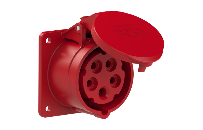 Gniazdo tablicowe proste 16A 3P+Z+N 400V 50/60Hz 6h IP44 kołnierz 75x75 | 315-6F7 PCE