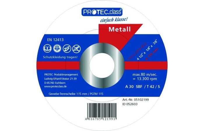 Tarcza tnąca wzmocniona do metalu PGTM115 115x3x22mm 052603 (opak 5szt) | 05102199 PROTEC.class