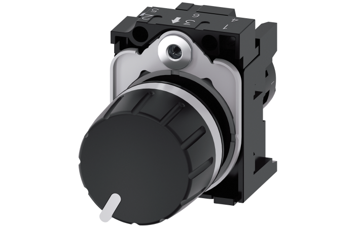 Potencjometr kompaktowy 22mm, okrągły, plastikowy, czarny, 10K Ohm, przyłącze śrubowe SIRIUS ACT | 3SU1200-2PS10-1AA0 Siemens