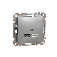 Gniazdo ładowania USB A+C 2,4A, srebrne aluminium Sedna Design | SDD113402 Schneider Electric