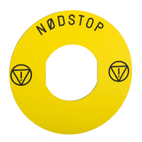 Etykieta do przycisku awaryjnego zatrzymania fi60 żółta, "NODSTOP" z logo iso13850 | ZBY9830 Schneider Electric
