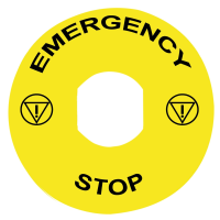 Tabliczka opisowa żółta okrągła Fi-90mm EMERGENCY STOP | ZBY8330 Schneider Electric