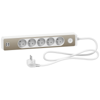 Prz. 5-gn. z ł. 2xUSB, 1,5m bia/sz.brąz | ST935U1WB Schneider Electric