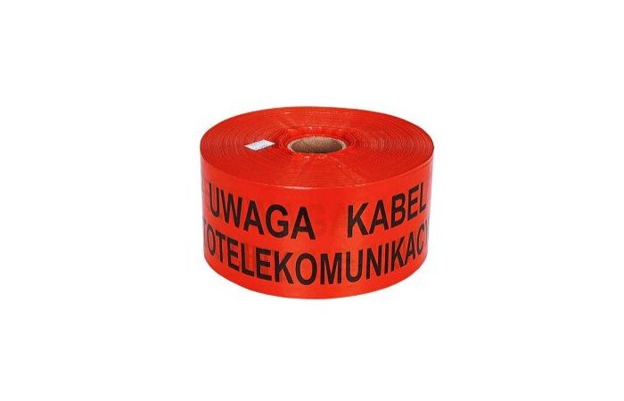 Folia, taśma kablowa ostrzegawcza 20/0,1mm pomarańcz UWAGA KABEL OPTOTELEKOMUNIKACYJNY (szt=100m) | TAŚMA-UKO Nowicki