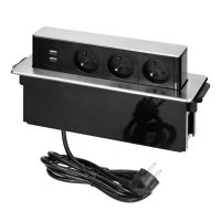 Gniazdo meblowe wysuwane z blatu z płaskim frezowanym rantem, ładowarką USB i przewodem 2m, 3 gniaz | OR-GM-9009/B-G Orno