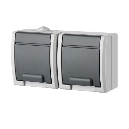 Gniazdo n/t podwójne 2x2P+Z 16A 250V IP55, szare 7035/7043, Aquant | 1242-10 Elektro-Plast Nasielsk