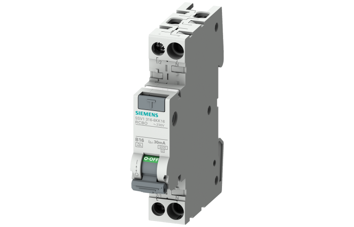 Kompaktowy wyłącznik r&oacute;żnicowo-nadprądowy kombinowany RCBO 1+N w jednym module 6kA typ AC 30mA B16 | 5SV1316-0KK16 Siemens