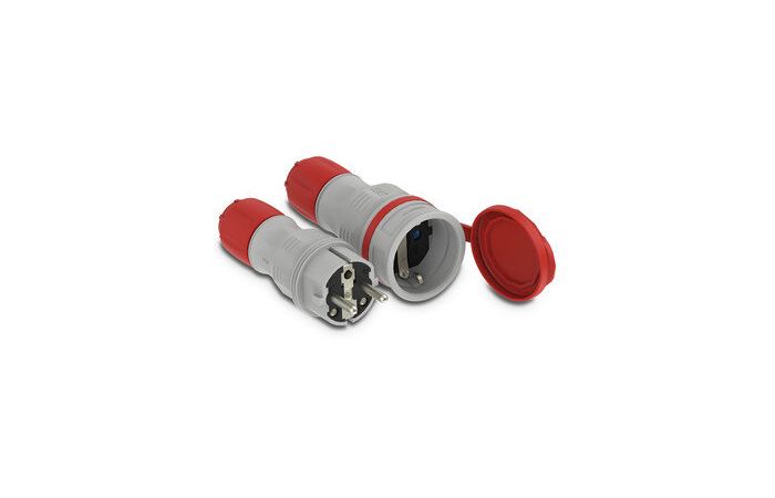 Zestaw przyłączeniowy EXTREM wtyczka WT-54 + gniazdo GN-44, SCHUKO, IP44, szaro-czerwony ZWG-44S | W-98863 Plastrol