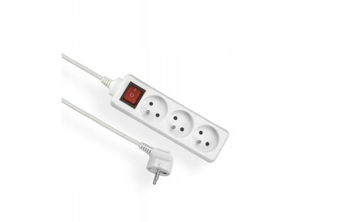 Przedłużacz 3x gniazda z uziemieniem 3x2P+Z przewód 1,5m 3x1mm2, 10A 250V, biały, z wyłącznikiem | EPS-301,5W Elgotech