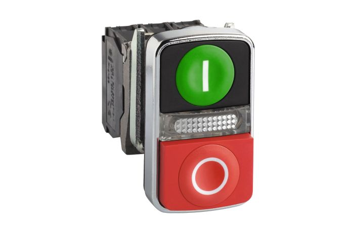 Przycisk podświetlany zielony kryty/czerwony wystający podświetlany Fi-22mm 1NO+1NC 24V | XB4BW73731B5 Schneider Electric