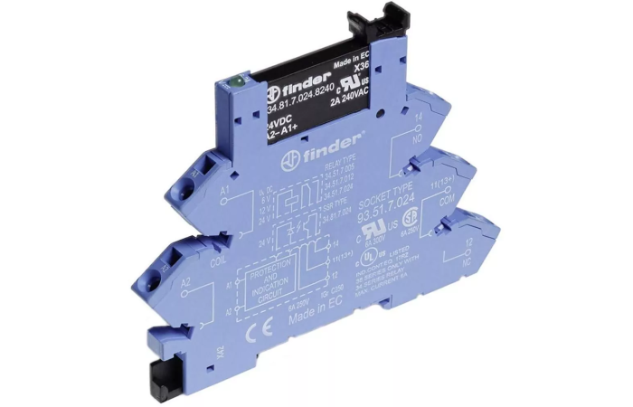 Przekaźnikowy moduł sprzęgający SSR 1Z sterowanie 240V AC/DC wyjście 6A 24V DC | 38.91.0.240.9024 Finder
