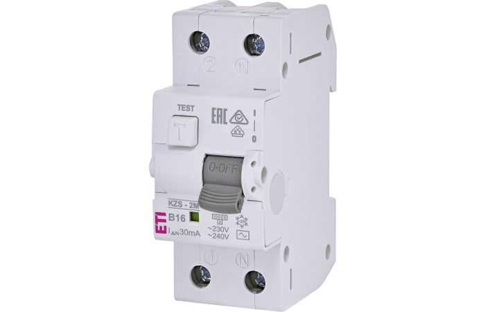 Wyłącznik różnicowoprądowy z członem nadprądowym 2P B 16A 30mA typ AC, KZS-2M | 002173104 Eti