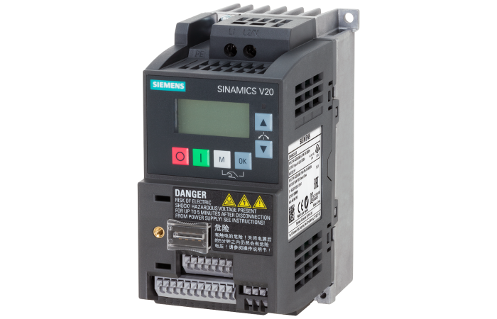 Przemiennik częstotliwości SINAMICS V20, 0,55kW 1x200-240V AC 47-63Hz, z filtrem C1, IP20 | 6SL3210-5BB15-5BV1 Siemens