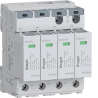 Ogranicznik przepięć SPD T2 4P 4+0 sieć TN-S In=20kA Imax =40kA Up≤1,35kV | SPE440S Hager