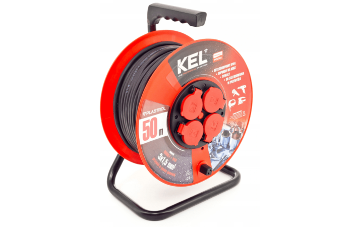 Przedłużacz bębnowy PROFESSIONAL LINE, 4x2p+Z, IP44 16A H05RR-F 3x2,5, 30m, czarny  | W-97922 Plastrol