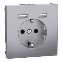 Ładowarka USB i gniazdo schuko, 2,4A 16A, stal nierdzewna, Merten | MTN2366-6036 Schneider Electric