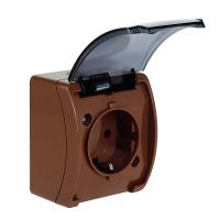 Gniazdo pojedyncze 2P+Z Schuko n/t IP44 z klapką dymną VG 181-52, brązowe, Koala | 61.394 Elektro-Plast Opatówek