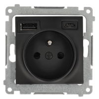 Gniazdo z ładowarką USB, C+A, 2,1A, 16A, czarny mat | DGZ1ZUSB2CA.01/49 Kontakt Simon