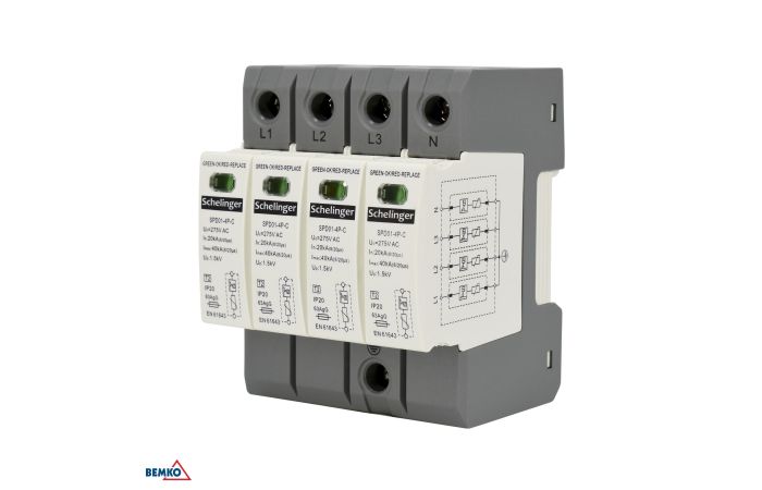 Ogranicznik przepięć T2 ( klasa C ) 4P 230V AC Schelinger | A51-SPD01-4P-C Bemko