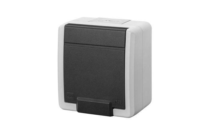 Gniazdo natynkowe pojedyncze z uziemieniem 2p+z IP 55, szary 7035/7016, AQUANT 2K | 5041-10 Elektro-Plast Nasielsk