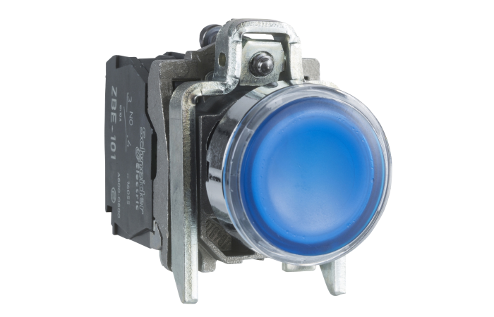 Przycisk podświetlany niebieski kryty Fi-22mm z samopowrotem 24V 1NO+1NC | XB4BW36B5 Schneider Electric