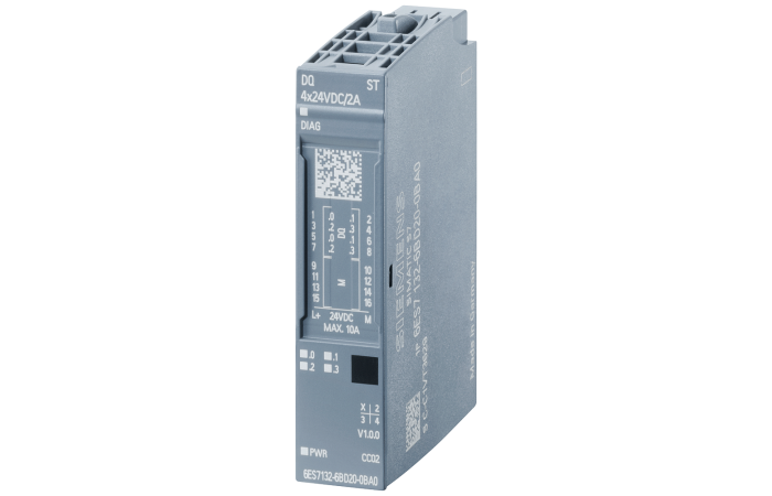 Moduł wyjść binarnych ET 200SP, 4 wyjścia binarne 24VDC, 2A, SIMATIC ET | 6ES7132-6BD20-0BA0 Siemens