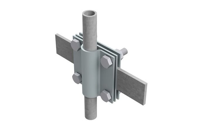 Złącze krzyżowe 4xM8x30 trzy płytki drut/pręt Fi 14-20mm, ocynk | AH01231 AH Hardt