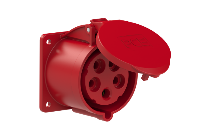 Gniazdo tablicowe proste 32A 3P+Z+N 400V 50/60Hz 6h IP44 kołnierz 75x75 | 325-6f7 PCE