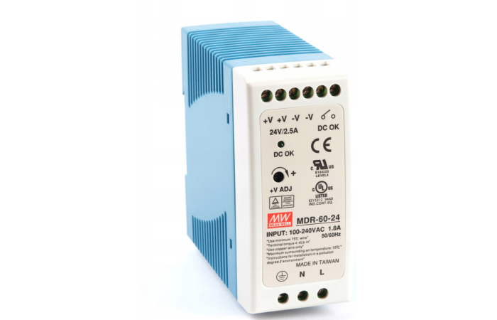 Zasilacz impulsowy 60W, 24VDC, 24-30VDC 2,5A 264VAC | MDR-60-24 Meanwell